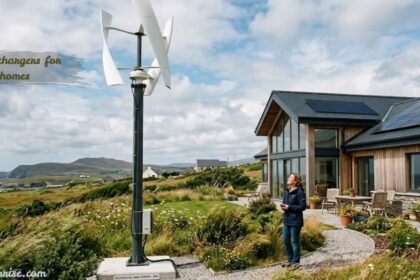 Residential wind chargers for homes combined with solar panels for sustainable household energy.