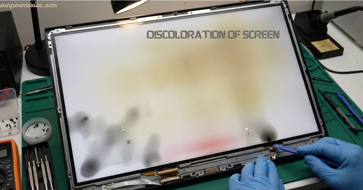 Discoloration of screen on a damaged monitor during repair