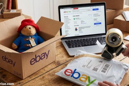 eBay UK only selling and shipping workspace with eBay orders, packages, and product listings.